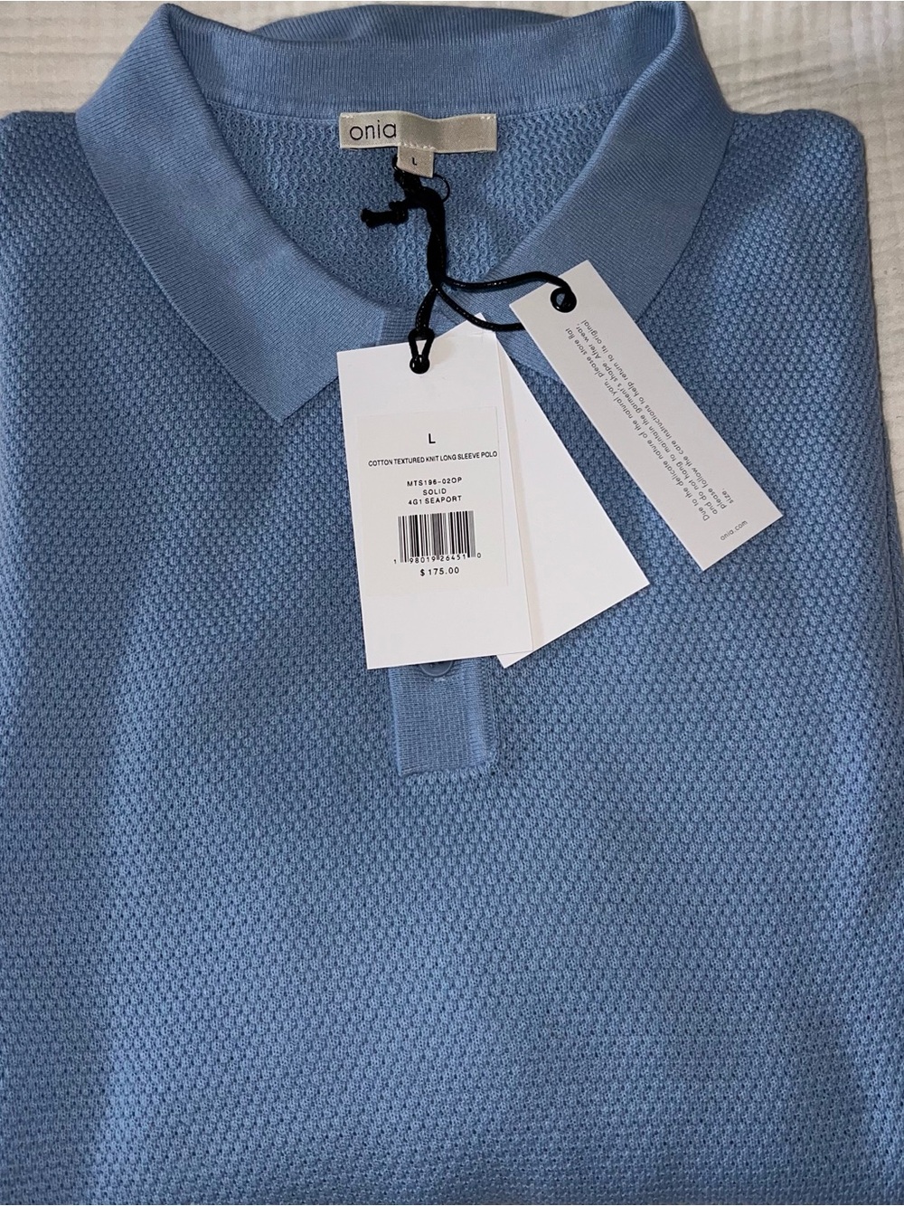 NWT Onia Men’s Textured Knit Long Sleeve Polo - Picture 2 of 6
